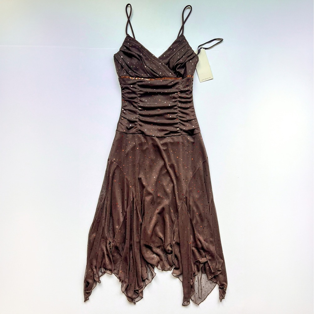 Vintage Y2K Ruby Rox Brown Shimmery Mesh Fairy Midi Dress
